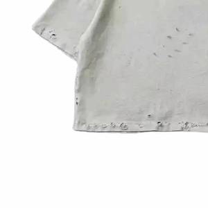Distressed T Shirt Custom Logo Heavyweight Streetwear T Shirts Trendy Distressed Ripped Holes design - Product Image 2