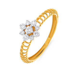 Bague florale en or jaune et diamants, pierres rondes de 0,20 ct, bijoux fins pour femmes, bande en or 14 carats, cadeau d'anniversaire élégant - Product Image 1