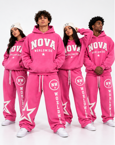 Conjunto Deportivo Unisex Nova Club, Sudadera con Capucha Rosa, Pantalones Largos Casuales de Algodón con Cordón Ajustable y Bolsillos Laterales - Product Image 3