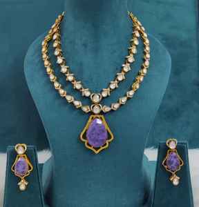 Conjunto de collar de doble capa de moissanita Polki de calidad premium, perfecto para bodas, ocasiones festivas y fiestas, ligero. - Product Image 5