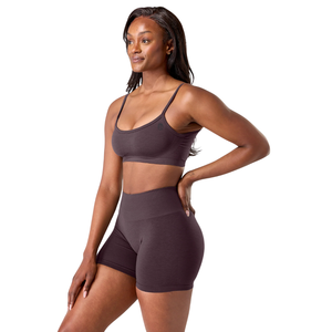 Womens Seamless Strappy Sports Bra Yoga Fitness Activewear Soft Stretch Support Lightweight Training <b>Top</b> <b>Black</b> Garnet Color - Product Image 3