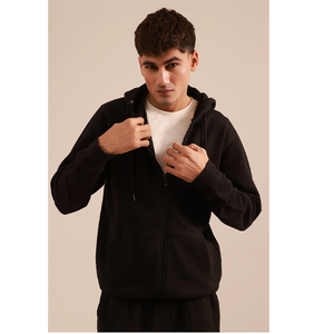OEM ODM Wholesale <b>Men</b> Casual Solid Olive Green Zip Fleece <b>Hoodie</b> Long Sleeve Outerwear Blank Sweatshirts - Product Image 6
