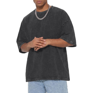 T-shirt Homme Vert Uni Col Rond Manches Courtes 100% Coton Jersey Coupe Oversize Décontracté Hip Hop Respirant Tissu 320g - Product Image 5