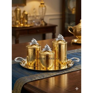 Best Selling High Grade Gold Plated Stainless Steel Hammered Texture Kitchenware Food Spices Storage Home Decor <b>Canisters</b> <b>Set</b> - Product Image 1