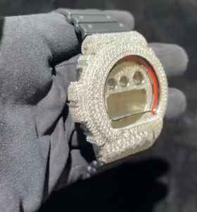 Montre personnalisée demi-sertie de diamants Moissanite, bracelet noir, style Hip Hop pour hommes - Product Image 2