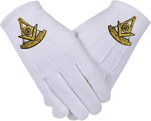 Guantes Masoni Past Master con logotipo bordado en oro, guantes de algodón blanco, talla única para la mayoría (2 pares) - Product Image 2