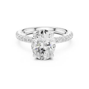 unisex eighteen karat solid gold oval cut diamond <b>ring</b> <b>two</b> carat lab grown <b>stone</b> with hidden halo accent fine engagement - Product Image 3