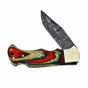 Cuchillo Plegable Clásico EDC de Acero de Damasco Hecho a Mano con Punta Recta y Bloqueo de Seguridad, Mango de Madera, Venta al por Mayor, Marca Privada - Product Image 3