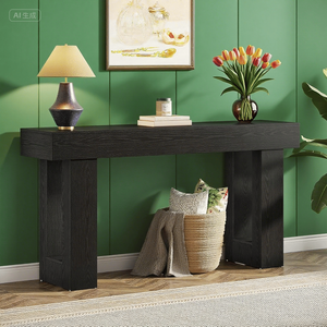 Consolle in Acciaio Inossidabile a Specchio con Piano in Legno Massello, Stile Moderno Rustico e per Arredamento Hotel - Product Image 1