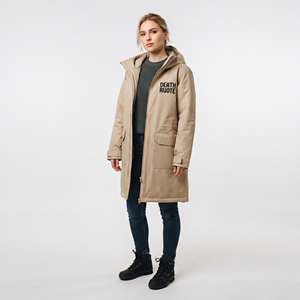 Veste longue imperméable à capuche pour femme en nylon et polyester, coupe-vent, idéale pour la randonnée, avec fermeture éclair et boutons - Product Image 2