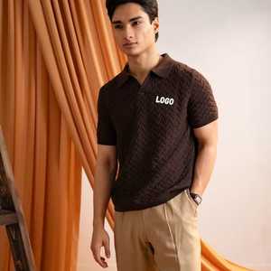 Chemise de golf pour homme en coton à motif géométrique foncé, manches courtes, décontractée, respirante, tissée, avec logo personnalisé sur le devant - Product Image 2