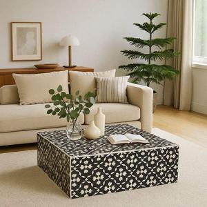 Mesa con Incrustaciones de Hueso de ILAHI, Diseño Moderno con Detalles de Ágata, Almacenamiento Portátil, Muebles para el Hogar - Product Image 4