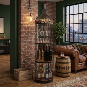 Porte-bouteilles moderne en fer forgé avec étagères réglables, support de rangement décoratif en métal pour table, idéal pour verres à pied de bar à domicile - Product Image 3