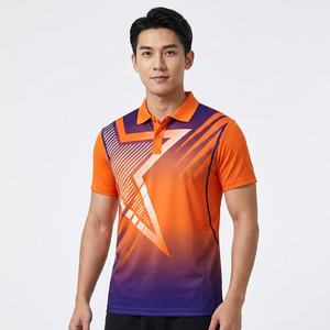 Men's Short Sleeve <b>Polo</b> Shirt Geometric Print <b>Orange</b> Purple Gradient Quick Dry Knitted Polyester Sporty Regular Fit - Product Image 2
