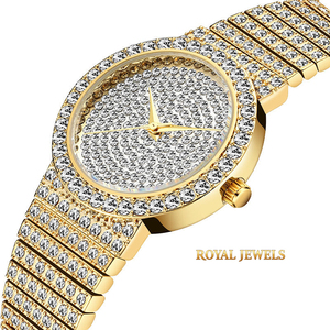 Montre à quartz dorée avec cadran diamanté, bracelet en acier inoxydable, montre-bracelet ronde pour femme, robe de soirée - Product Image 5