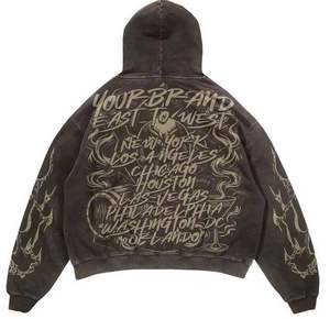 Ensemble de survêtement de qualité supérieure avec logo sérigraphié personnalisé, effet délavé à l'acide et usé, comprenant un sweat à capuche et un pantalon évasé - Product Image 3