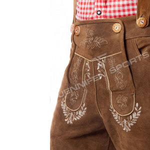 Elegantes pantalones cortos bávaros de cuero para hombre con detalles bordados, estilo casual, con botones, ecológicos, tradicionales, para uso cultural. - Product Image 3