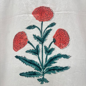 Robe formelle vintage en coton écologique, imprimée à la main, col en V, manches 3/4, ourlet à volants en dentelle, lavable, motif floral - Product Image 4