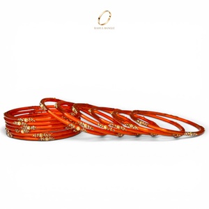 Bijoux indiens directement de l'usine, bracelets en verre kashmiri orange en forme de goutte de pluie, plaqués or, cristaux, pour mariage et occasions festives, prix de gros - Product Image 4