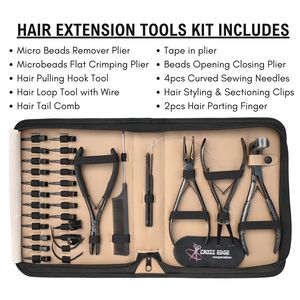 Kit d'outils pour extensions capillaires en acier inoxydable : pinces de coiffage, aiguille courbée pour la séparation, peigne à queue, crochet, boucle de fil, bande adhésive, ouvre-ferme - Product Image 2