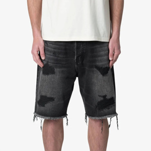 <b>Mens</b> Distressed Denim Shorts Vintage Washed Black Ripped Raw Hem Loose Fit Casual Summer Streetwear Bottoms Apparel - Product Image 4