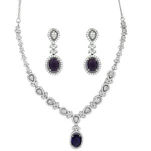 Conjunto de Collar, Pendientes y Tocado de Aleación de Zinc Bañado en Oro con Cristales Púrpura y Diamantes de Imitación, Joyería Vintage para Boda de Mujer, Tercera Marca - Product Image 1