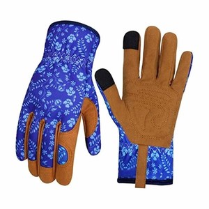 Gants de jardin à écran tactile à imprimé floral personnalisé, paume en daim synthétique rembourrée, gants de sécurité pour femmes pour l'extérieur avec poignet élastique - Product Image 1