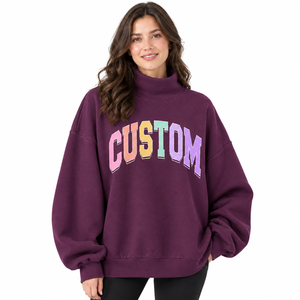 Sweat-shirt oversize à col montant pour femme en molleton de coton épais avec logo personnalisé sur le devant – Collection Hiver - Product Image 4