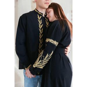 Vestido Ucraniano Hecho a Mano, Vestido Color Trigo para Mujer, Estilo Pareja Ucraniana, Bordado Negro, Vestido Ucraniano Bordado, Vishivanka - Product Image 3