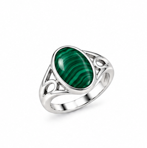 Bague en argent malachite, bague ovale avec pierre précieuse verte, bague statement en argent sterling, bijoux en pierres précieuses faits à la main, cadeau élégant pour elle - Product Image 1