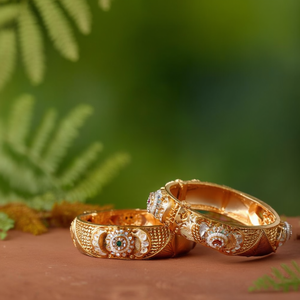 Designer Pota Stone and Pearl Meenakari Openable <b>Bangles</b> <b>Set</b> - Product Image 3