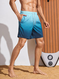 Shorts de bain et caleçons pour hommes à taille élastique avec cordon de serrage - Imprimé rayé, anti-UV, séchage rapide, en nylon/polyester, shorts de plage en maille - Product Image 5