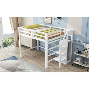 Letto a soppalco bianco a grandezza naturale con armadio integrato e scala (Vecchio SKU SM000527AAK) - Product Image 4