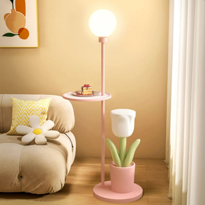 Lampe sur pied LED Lightdot Gold E27 à intensité variable avec table, lampe sur pied moderne à hauteur réglable pour salon, lumière chaude 3000K - Product Image 1