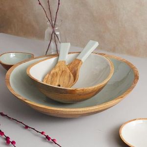 Cuenco de madera con textura de flor esmaltada para ensalada, tazón para servir - Product Image 4