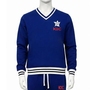 Sudadera de Hombre de Manga Larga de Felpa de Algodón Grueso con Logotipo Personalizado Bordado, Puños y Dobladillo Acanalados a Rayas - Product Image 1