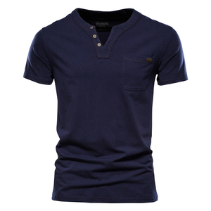 Camiseta de Manga Corta con Cuello en V para Hombre, Corte Ajustado, Color Verde, con Bolsillo, Diseño Liso de Punto Informal - Product Image 6