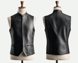 Chaleco de Cuero de Oveja Negro Hecho a Mano para Hombre, Chaleco de Motociclista, Chaqueta sin Mangas de Cuero Genuino para Motociclismo - Product Image 3