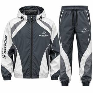 Ensemble de survêtement pour homme, noir et vert, blocs de couleur, manches longues, col montant, fermeture éclair, poches latérales, style sportif automne - Product Image 2