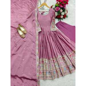 Beautiful Rose-Gold Anarkali Gown with Pent and Dupatta Size L Elegant <b>Party</b> Wear <b>Prom</b> Dress by WW - Product Image 4