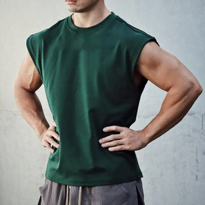 Oversized Cuff Sleeveless Loose <b>Men's</b> Street Cotton T-<b>Shirt</b> Fast Customizable <b>for</b> Gym Sports 100% Woven Cotton Quick Dry - Product Image 5