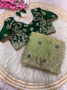 Sari en Chiffon Exclusif de Boutique Indienne, Dernière Collection, avec Blouse de Créateur Fantaisie, Idéal pour les Fêtes, Mariages et Festivals, pour Femme - Product Image 3