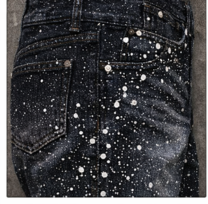 Pantalon en jean streetwear BENTURA personnalisé avec logo, coupe droite, effet froissé, délavé à l'acide, orné de strass et de perles pour homme - Product Image 6