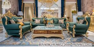 Magnifique ensemble de canapés de luxe sculptés à la main de style sud-est, en cuir bleu personnalisé, 7 places, capitonné, pour salon, USA Homes - Product Image 3