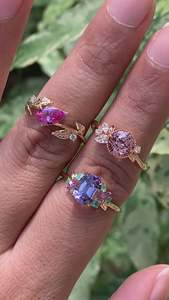 Women's Plated Zircon Ring Pear Cut Prong Setting Plant Pattern Romantic Engagement Gemstone Ring - Product Image 5