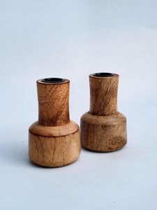 Ensemble de 3 porte-bougies en bois, style rustique, décoration de mariage et de maison - Product Image 4