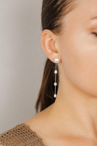 Boucles d'oreilles pendantes longues en argent sterling plaqué or avec perles, mignonnes, pour mariée, clous d'oreilles pour mariage, anniversaire, fête, bijoux - Product Image 2