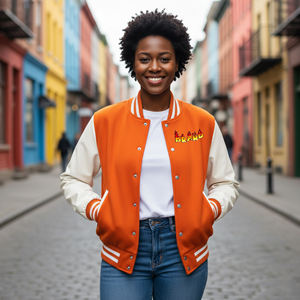 100% Wool Short Waterproof Varsity Jacket for Ladies Leather Sleeves Button Closure Winter College Women's Coat Made Pakistan - Product Image 3