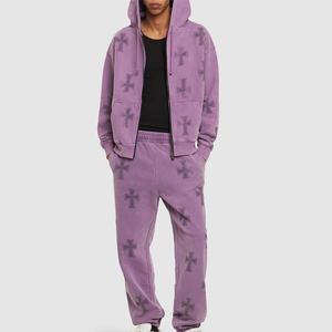 Unisex Plus Size Casual Solid Hooded Zipper-Up Printed Eco-Friendly Tracksuit Set Rhinestone Flame Design Full Length Sweatshirt - Product Image 5