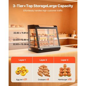 Scaldavivande Commerciale a 3 Livelli con Luce LED 1200W, Vano Superiore e Ripiani Regolabili per Mantenere Caldi i Cibi a 86-185°F - Product Image 5
